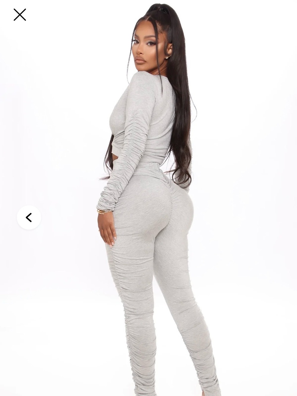 Fashion Nova Ruched High-Waist Leggings & Crop Top Set - Gray